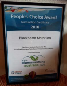 People's Choice Award Nomination Certificate 2018 Blackheath Motor Inn